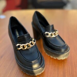 Madden Girl Black Loafers with Gold Chain
